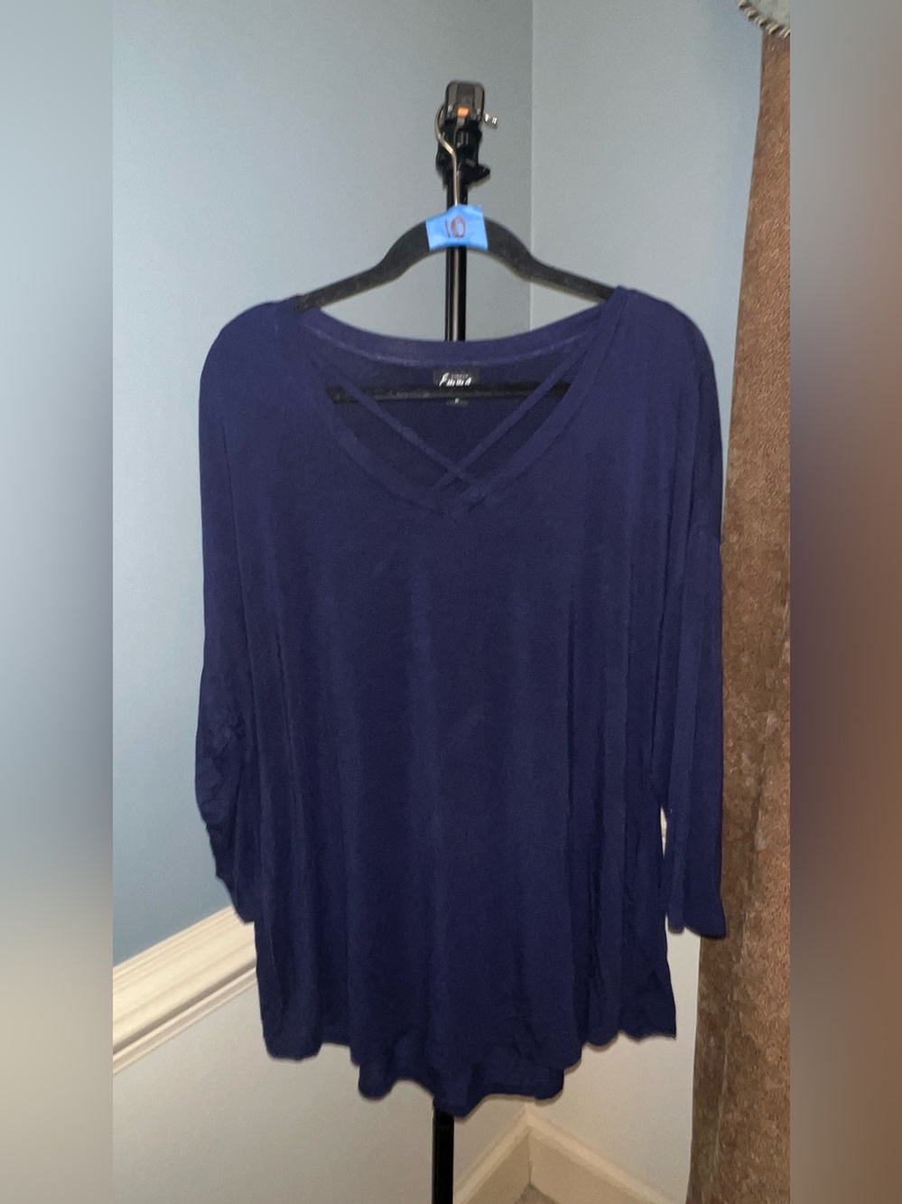 Simply Emma Navy Long-Sleeve Crisscross V-Neck Top